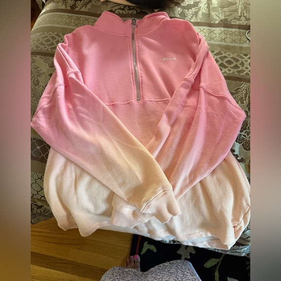 PINK Victoria's Secret Oversized Pink and Peach Half Zip Sweatshirt - Picture 1 of 9